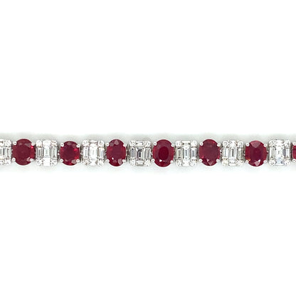 Ruby and Diamond Tennis Bracelet in 18K White Gold