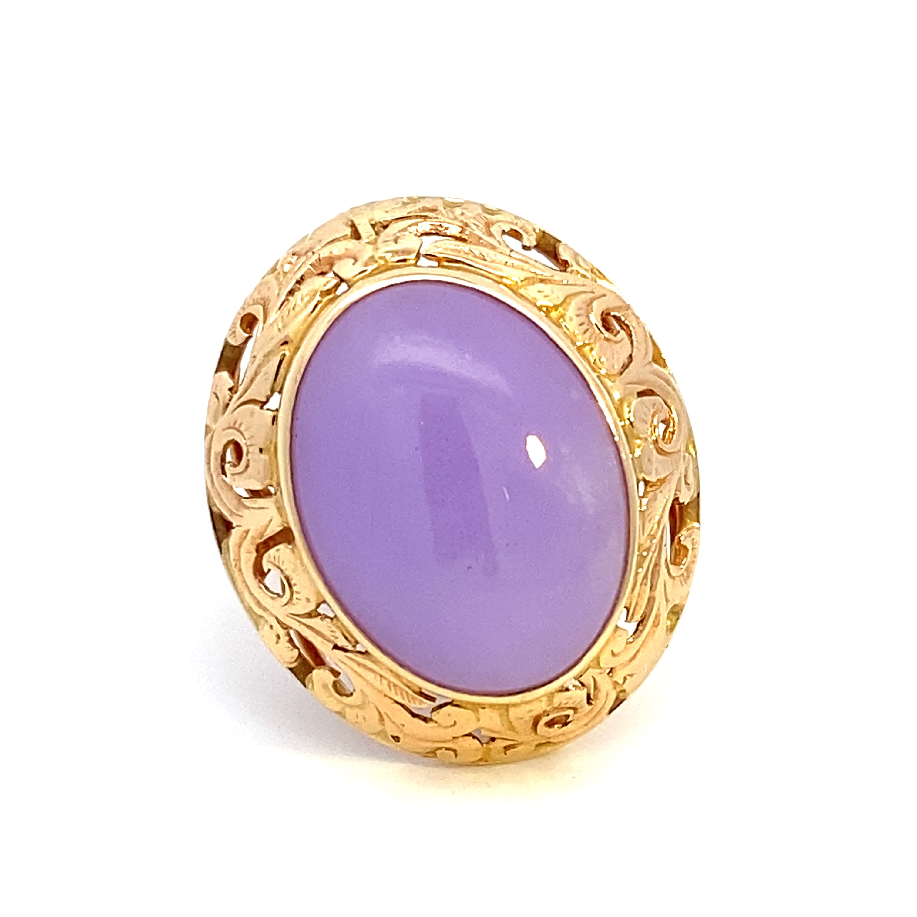 Natural Lavender Jade Ring in 14K Yellow Gold