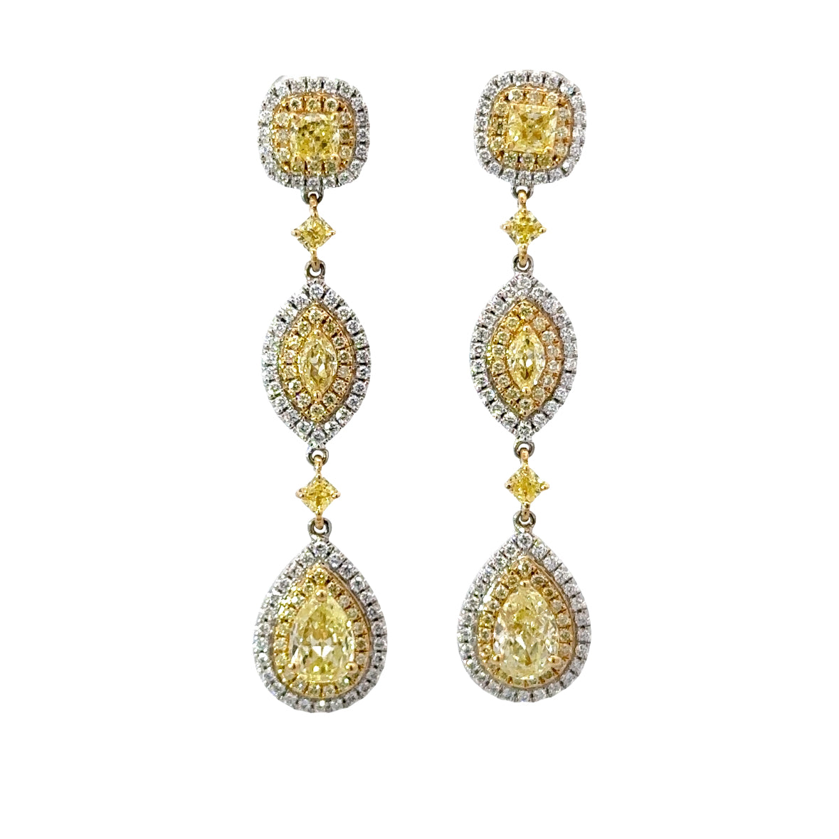 fANCY SHAPE YELLOW DIAMOND EARRINGS IN 18K GOLD