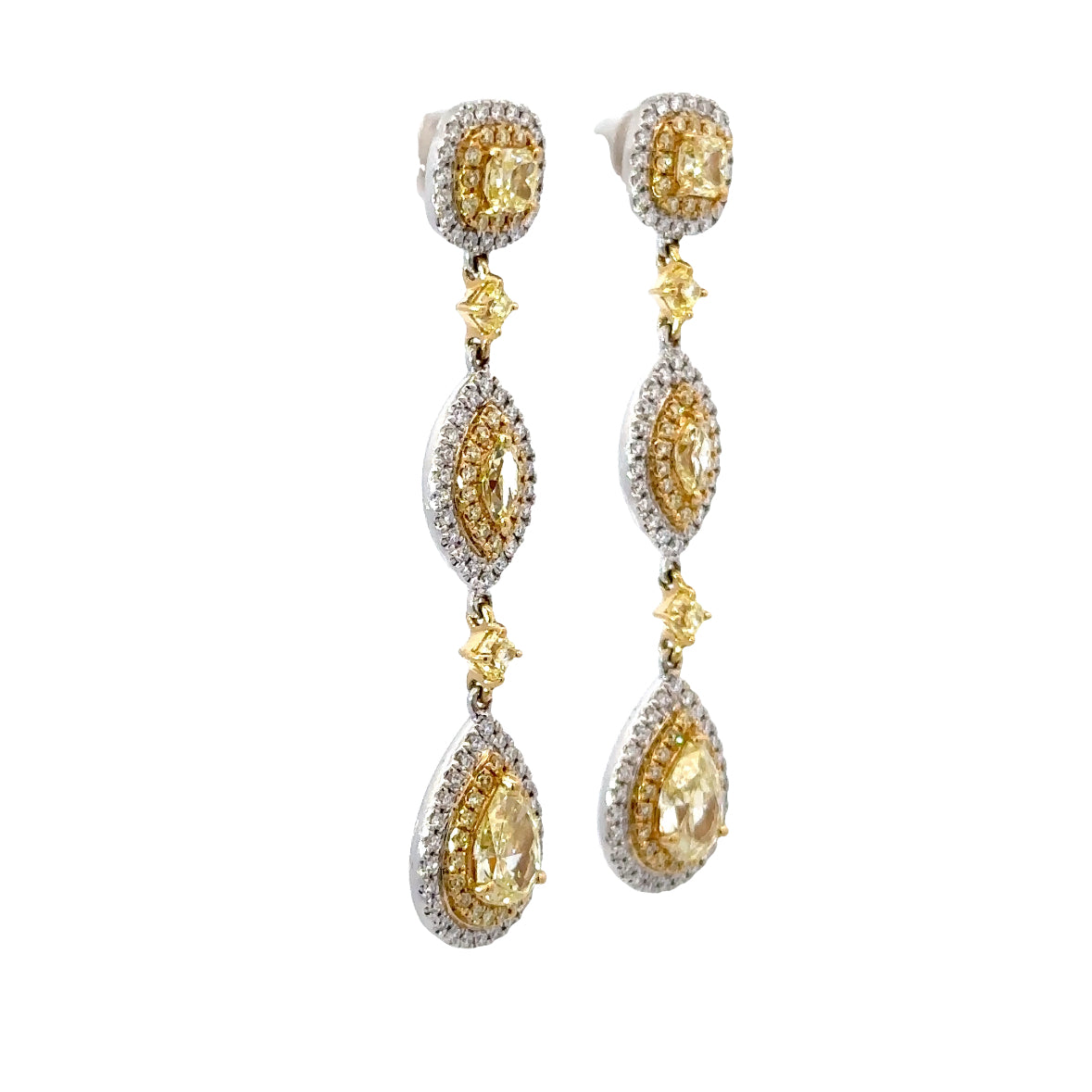 Fancy Shape Yellow Diamond Earrings in 18K Gold