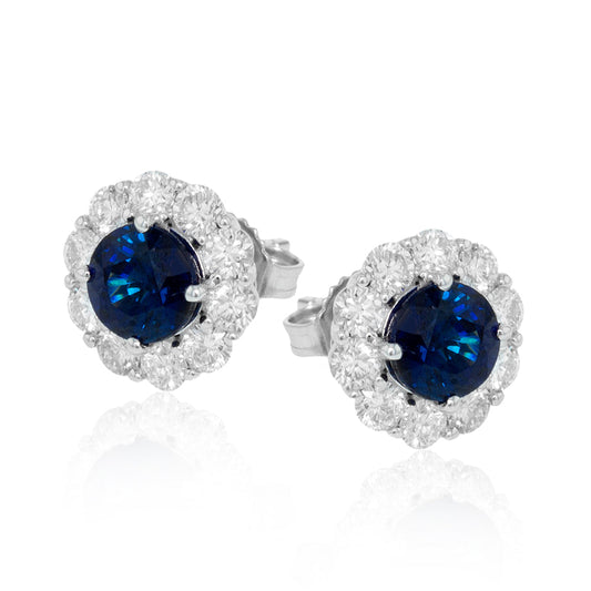 Sapphire Stud Earrings in 18k Gold with Diamonds