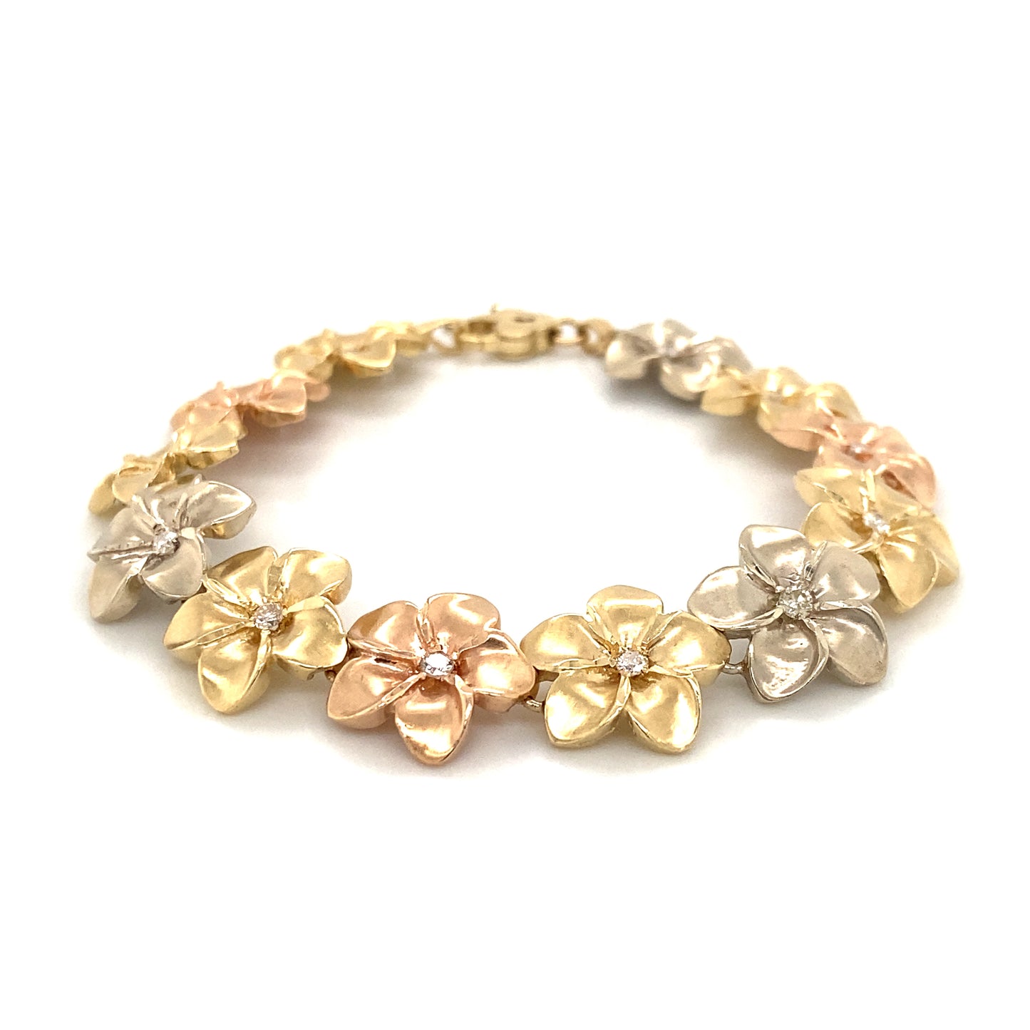 Diamond Plumeria Bracelet in 14K White, Yellow, & Rose Gold