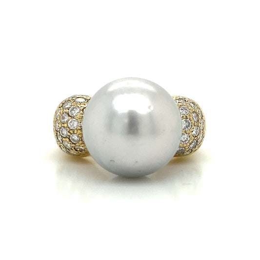 Tahitian Pearl Pave Ring in 18K Yellow Gold