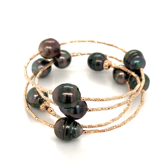 Flexible Black Pearl Bracelet in 18K Rose Gold