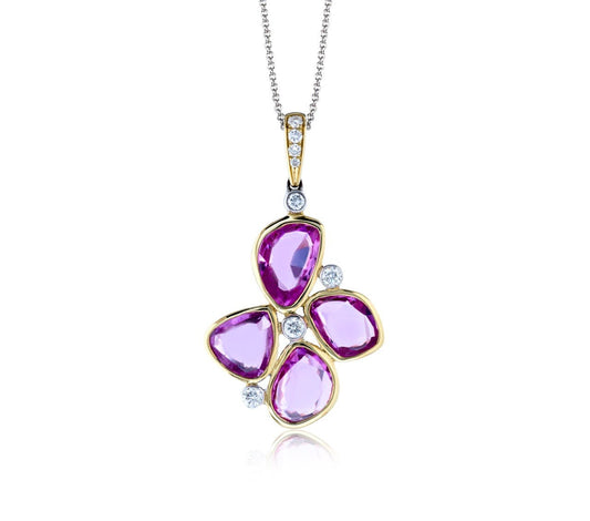 Color Pendant in 18k Gold with Diamonds & Sapphires