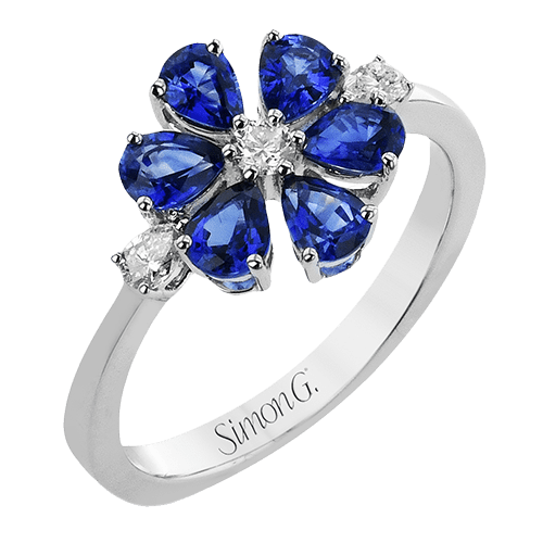 Sapphire Flower Ring in 18k Gold with Diamonds