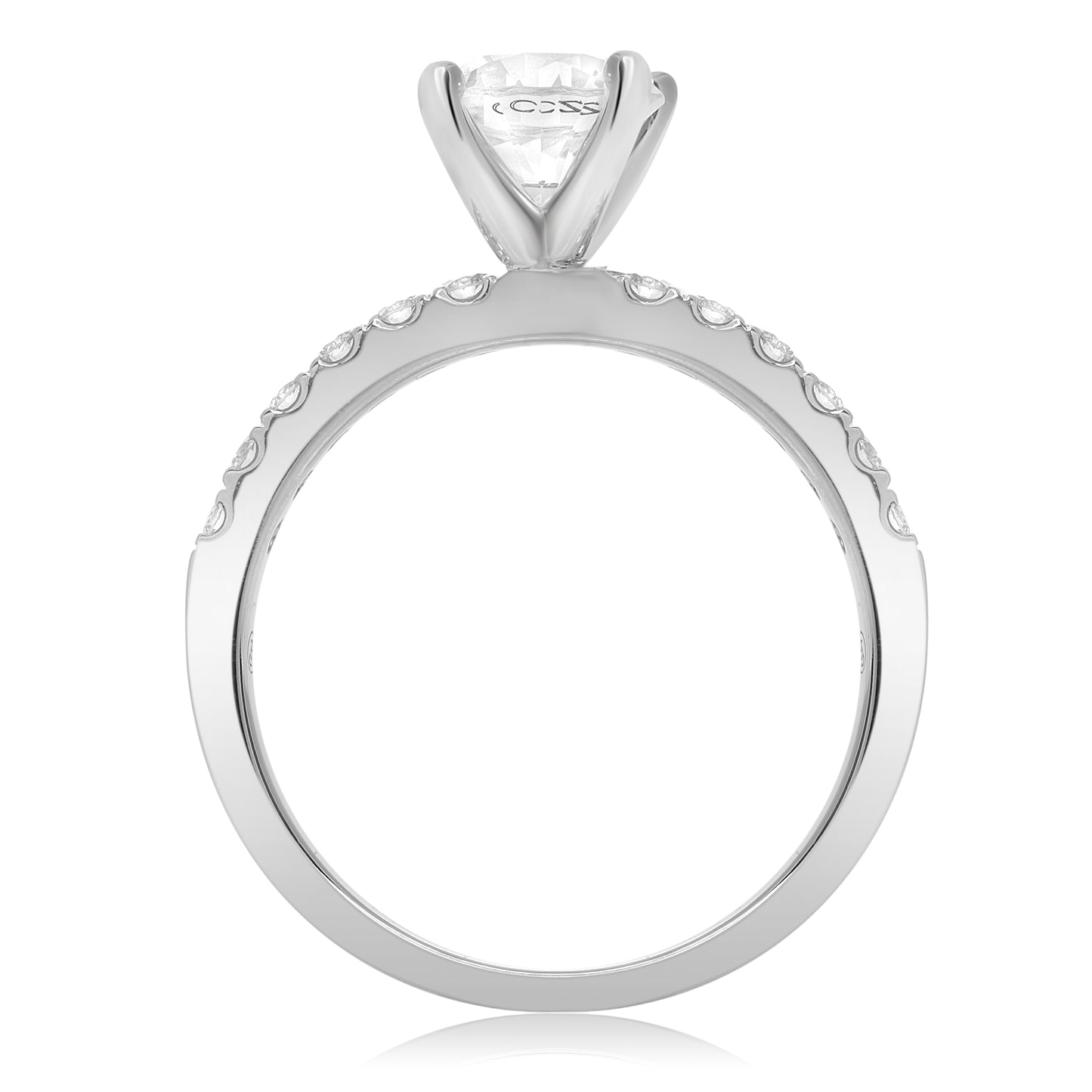 Side Stone Pave Engagement Ring in 14K White Gold