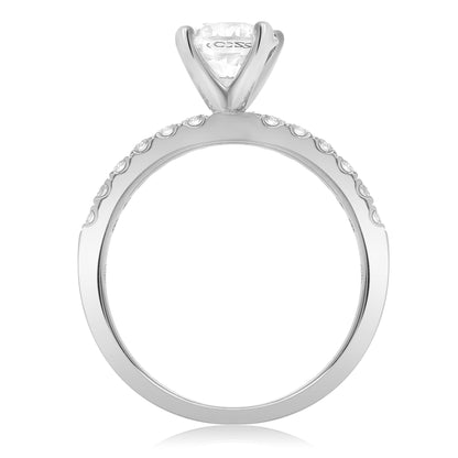 Side Stone Pave Engagement Ring in 14K White Gold