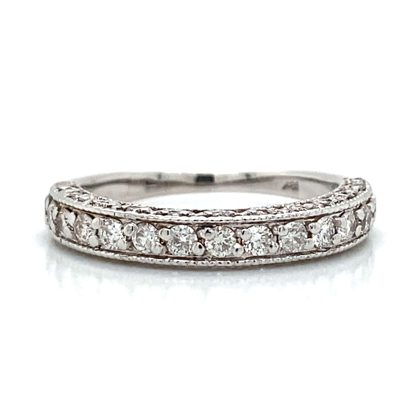 Milgrain Wedding Ring in 18K White Gold