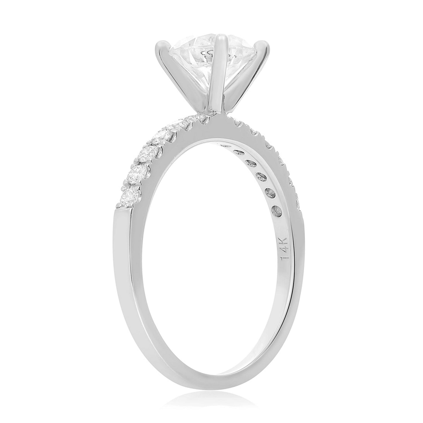 Side Stone Pave Engagement Ring in 14K White Gold