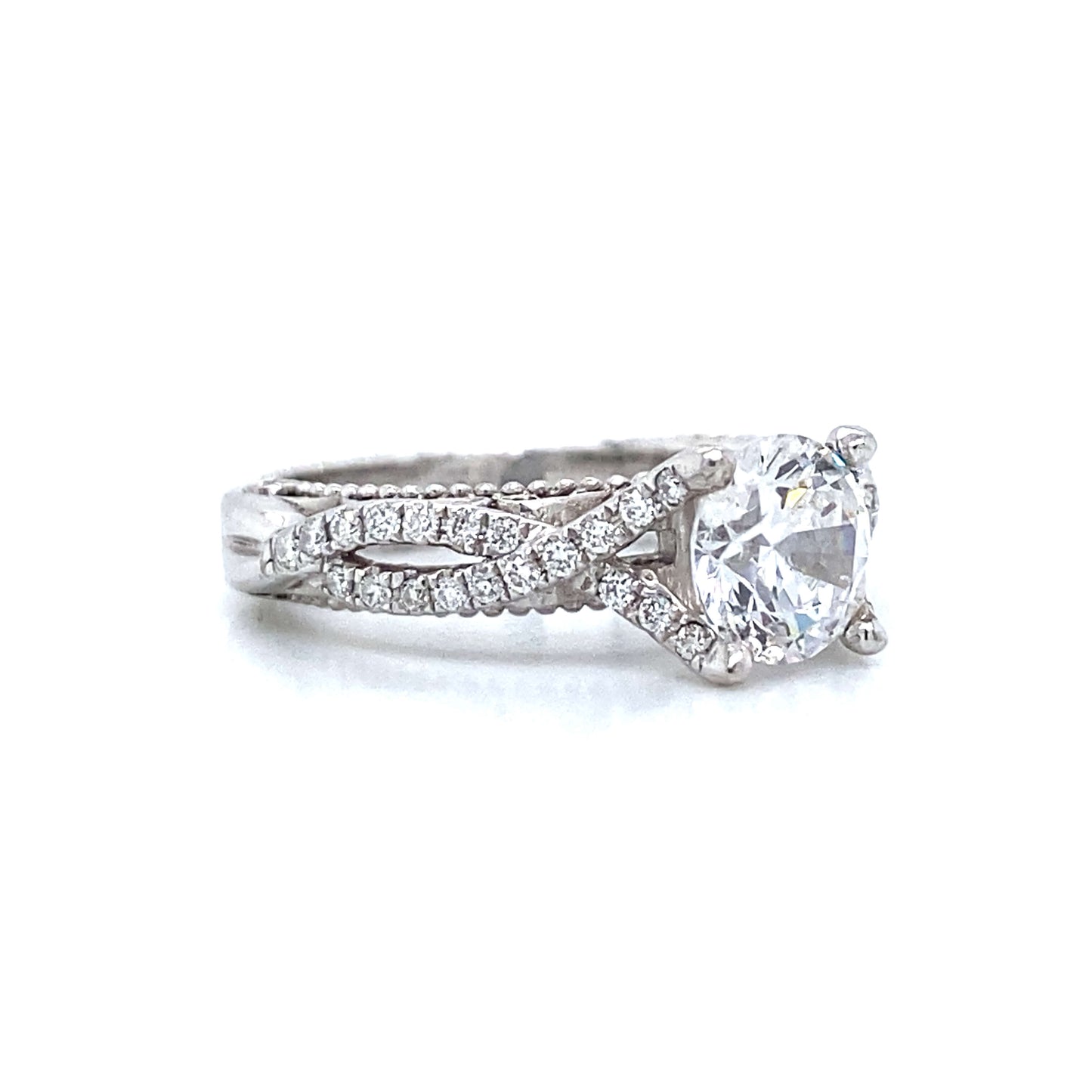 Verragio Pave Twisted Shank Engagement Ring in 18K White Gold