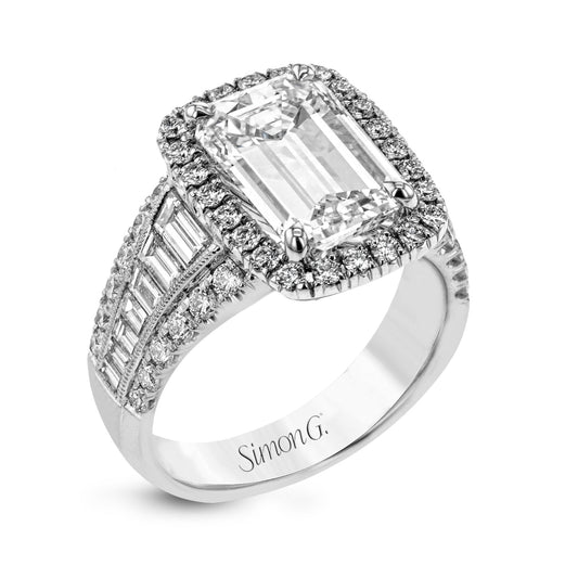 Emerald - Cut Halo Engagement Ring In 18k Gold With Diamonds - Simon G. Jewelry