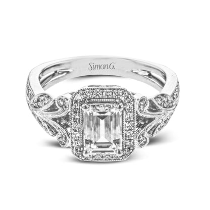 Emerald-Cut Halo Engagement Ring In 18k Gold With Diamonds