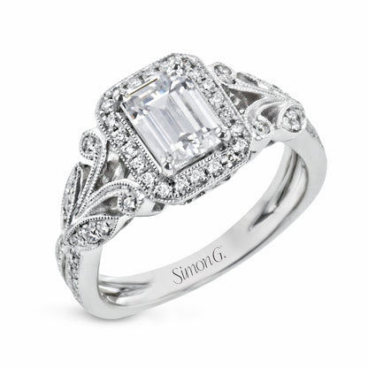 Emerald - Cut Halo Engagement Ring In 18k Gold With Diamonds - Simon G. Jewelry