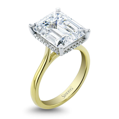 Emerald - cut Hidden Halo Engagement Ring in 18k Gold with Diamonds - Simon G. Jewelry