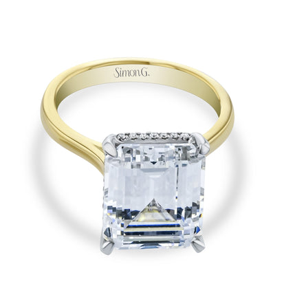 Emerald-cut Hidden Halo Engagement Ring in 18k Gold with Diamonds