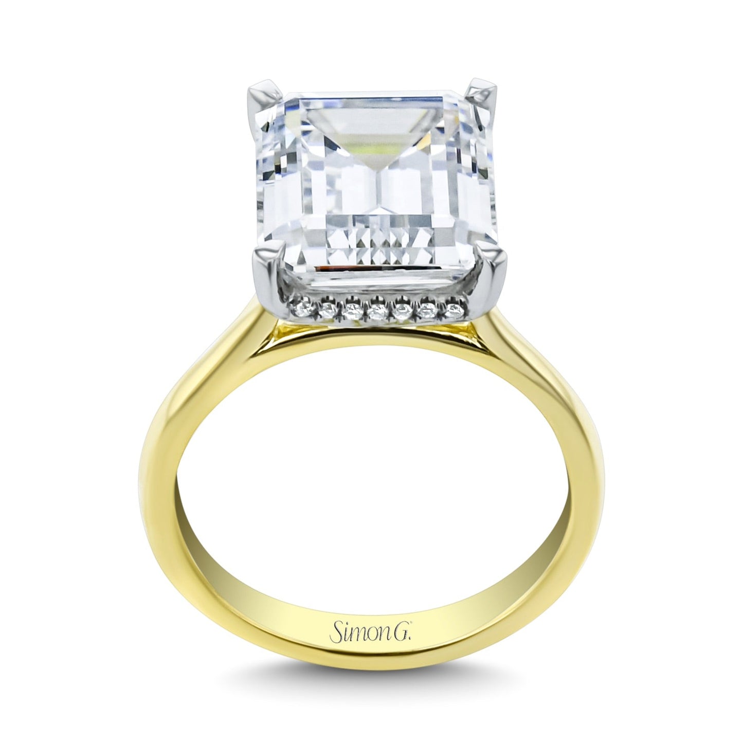 Emerald-cut Hidden Halo Engagement Ring in 18k Gold with Diamonds