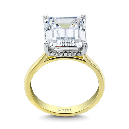 Emerald-cut Hidden Halo Engagement Ring in 18k Gold with Diamonds