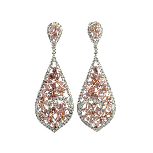 Teardrop Dangle Pink Diamond Earrings in 18k White & Rose Gold