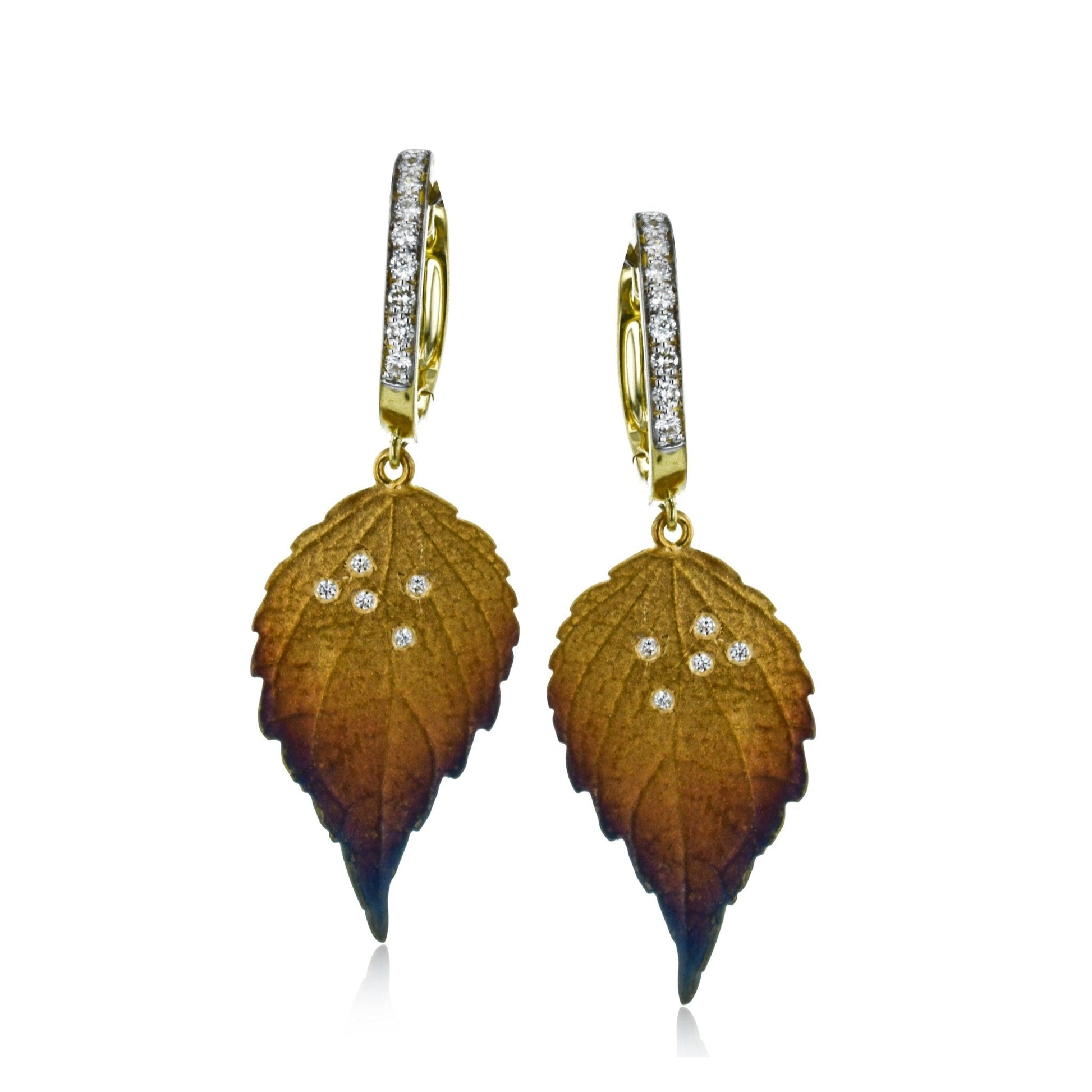 Fallen Leaves Earrings in 18k Gold with Diamonds - Simon G. Jewelry