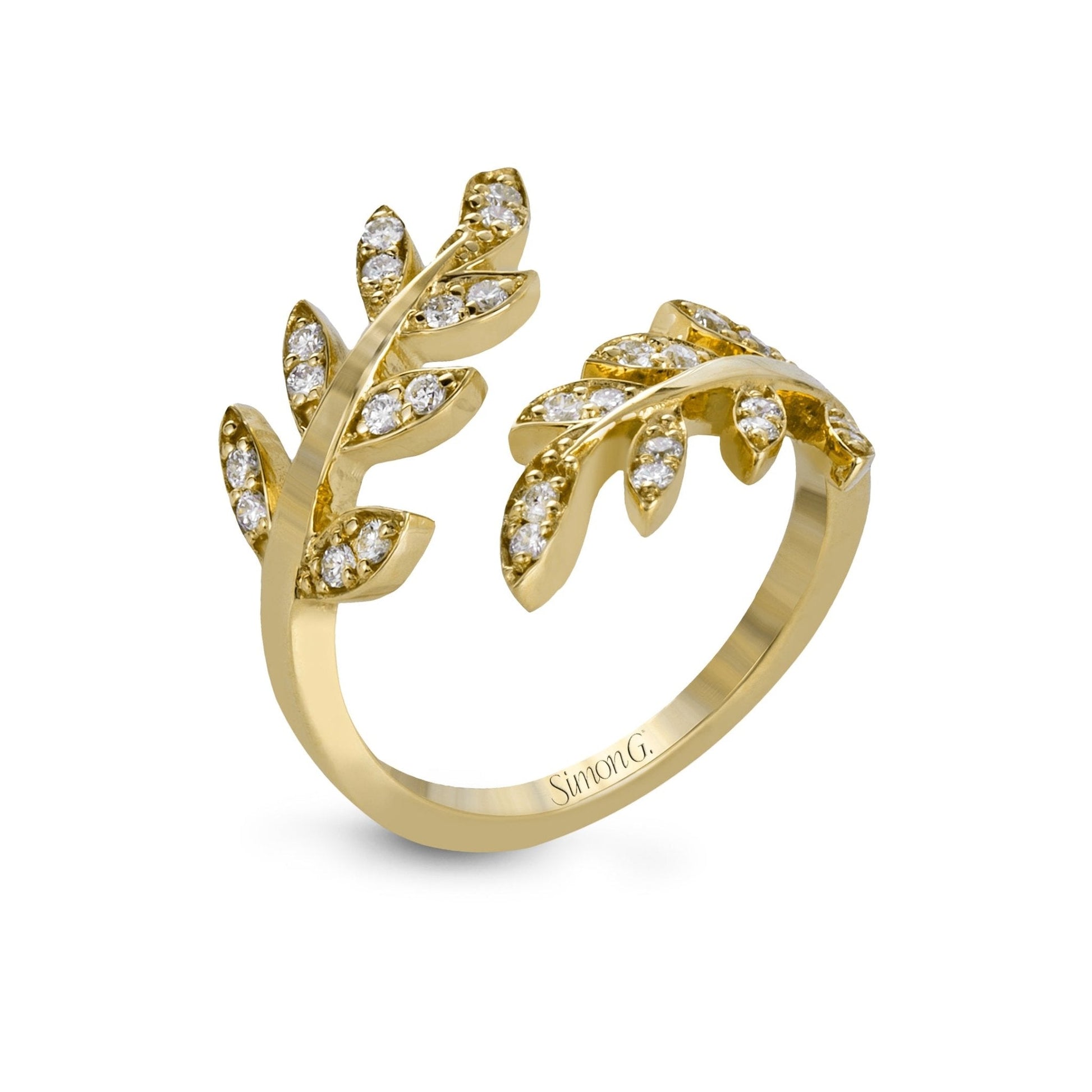 Fallen Leaves Fashion Ring In 18k Gold With Diamonds - Simon G. Jewelry