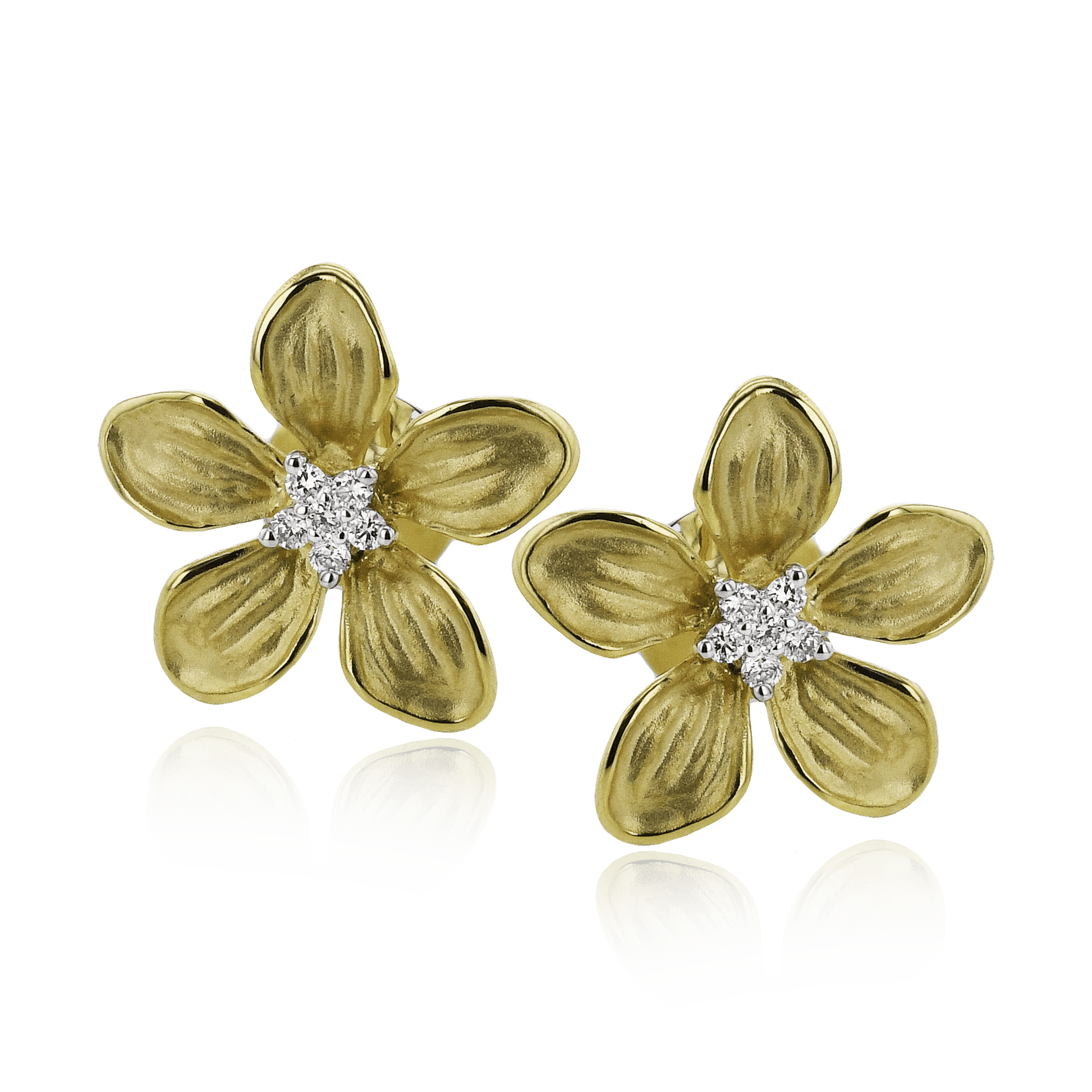 Flower Stud Earrings in 18k Gold with Diamonds - Simon G. Jewelry