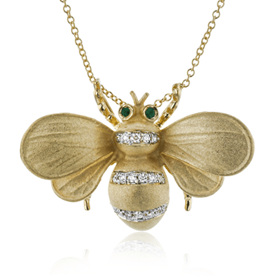 Gemstone Bee Pendant Necklace in 18k Gold with Diamonds - Simon G. Jewelry