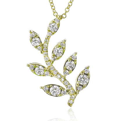 Leaf Pendant Necklace in 18k Gold with Diamonds - Simon G. Jewelry