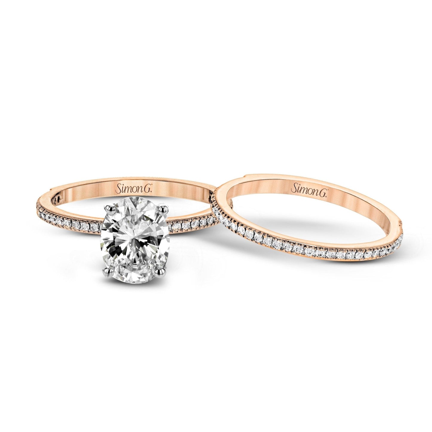 Oval-cut Engagement Ring & Matching Wedding Band in 18k Gold with Diamonds