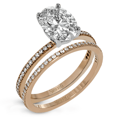 Oval - cut Engagement Ring & Matching Wedding Band in 18k Gold with Diamonds - Simon G. Jewelry