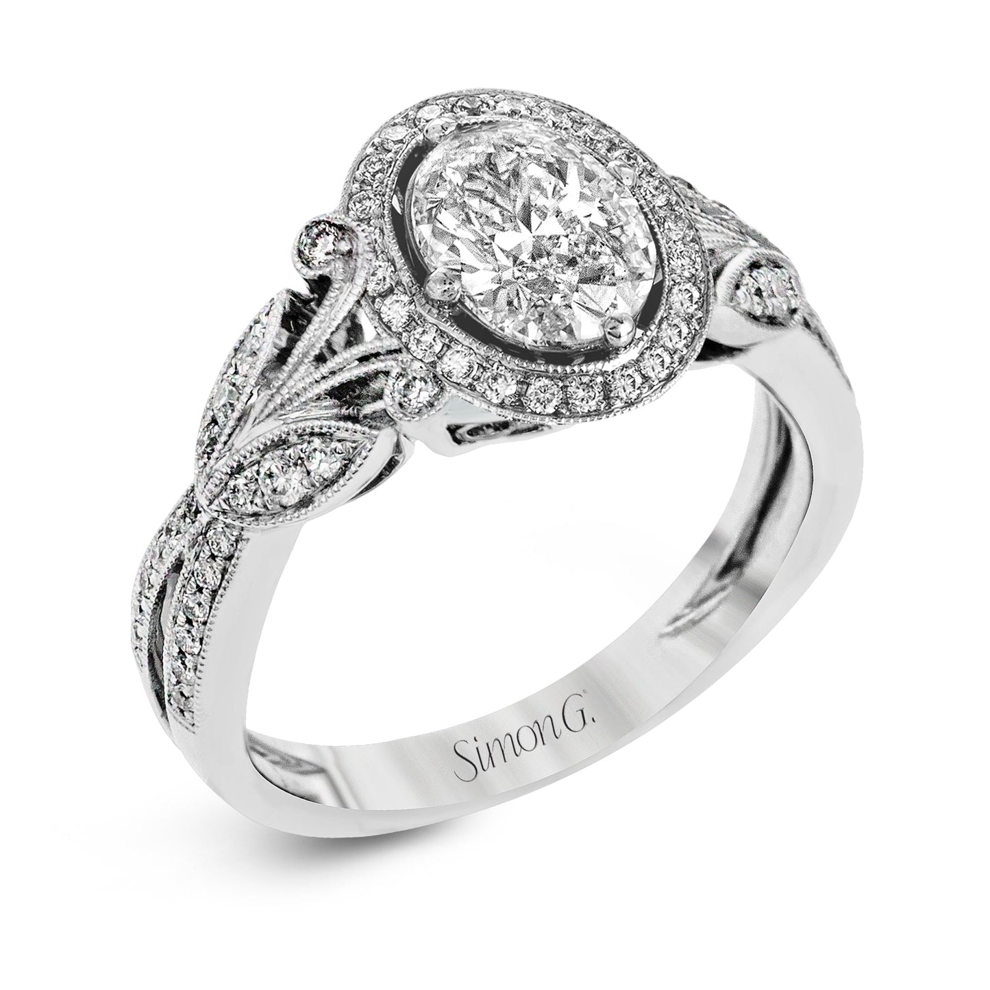 Oval - Cut Halo Engagement Ring In 18k Gold With Diamonds - Simon G. Jewelry