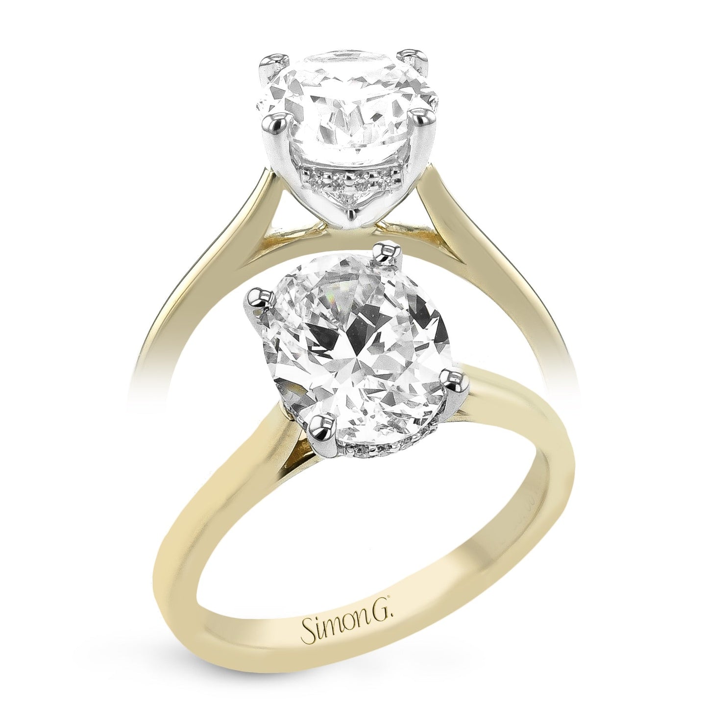 Oval - cut Hidden Halo Engagement Ring in 18k Gold with Diamonds - Simon G. Jewelry