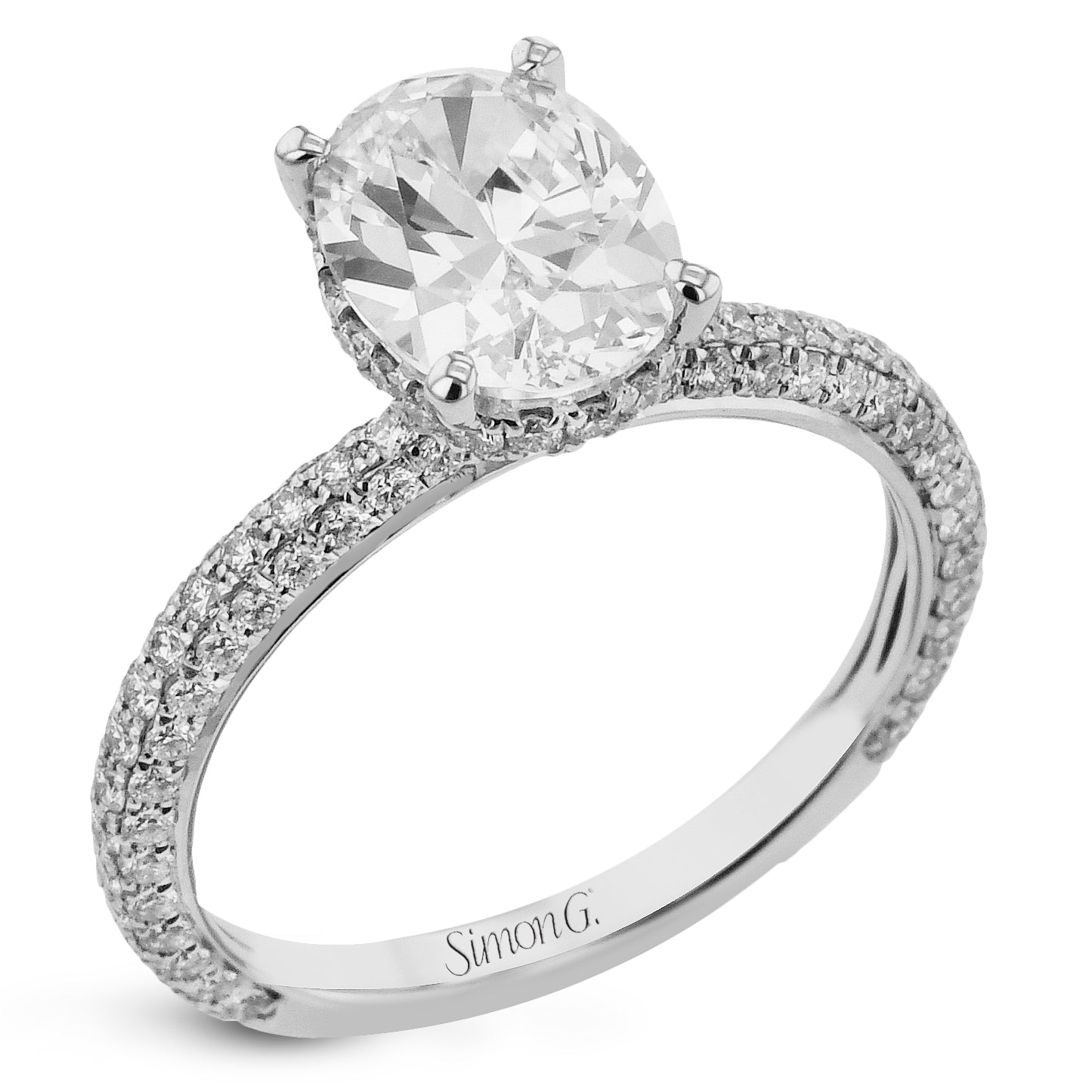 Oval - Cut Hidden Halo Engagement Ring In 18k Gold With Diamonds - Simon G. Jewelry