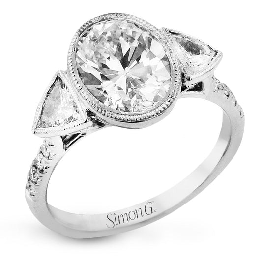 Oval - cut Three - stone Engagement Ring in 18k Gold with Diamonds - Simon G. Jewelry