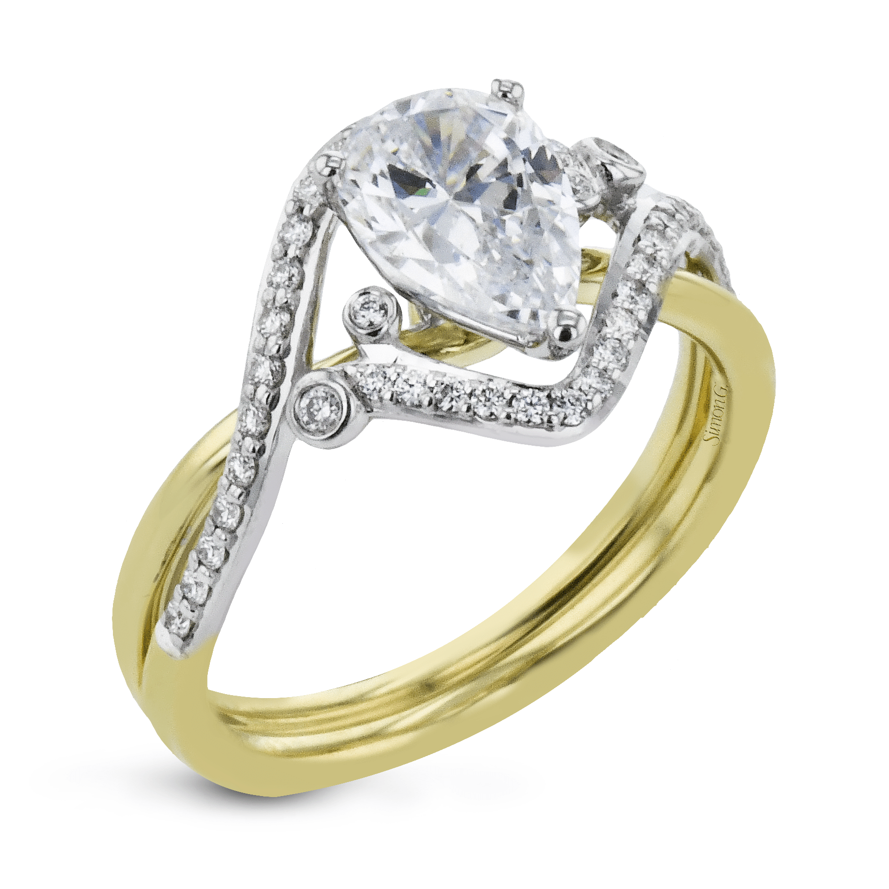 Pear - Cut Criss - Cross Engagement Ring In 18k Gold With Diamonds - Simon G. Jewelry