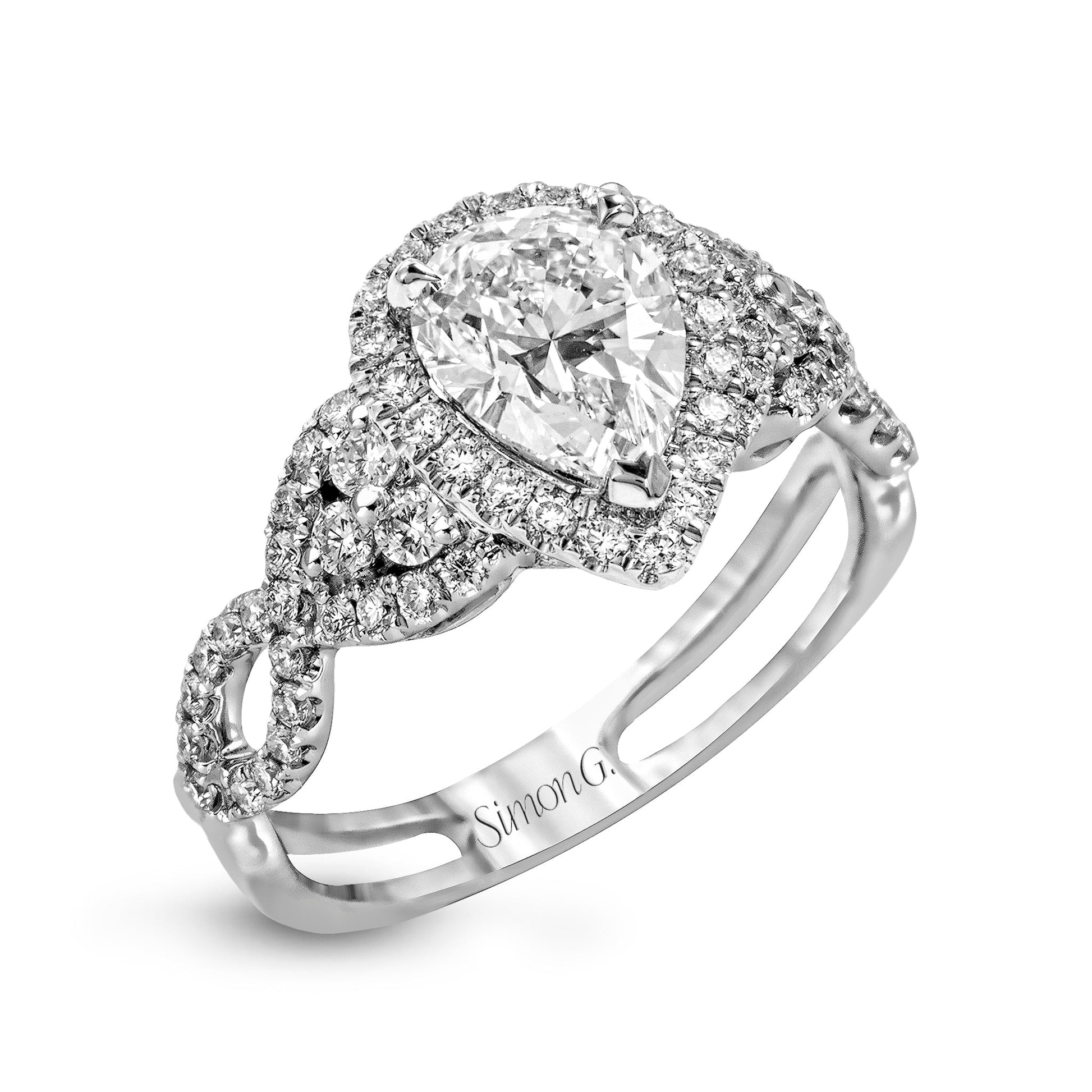 Pear - Cut Halo Engagement Ring In 18k Gold With Diamonds - Simon G. Jewelry