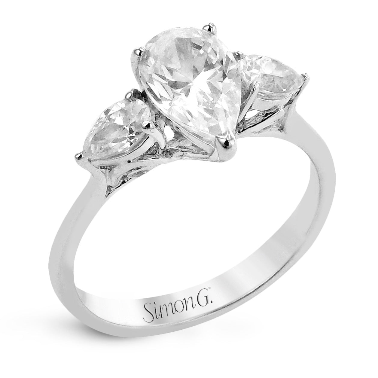 Pear - cut Three - stone Engagement Ring in 18k Gold with Diamonds - Simon G. Jewelry