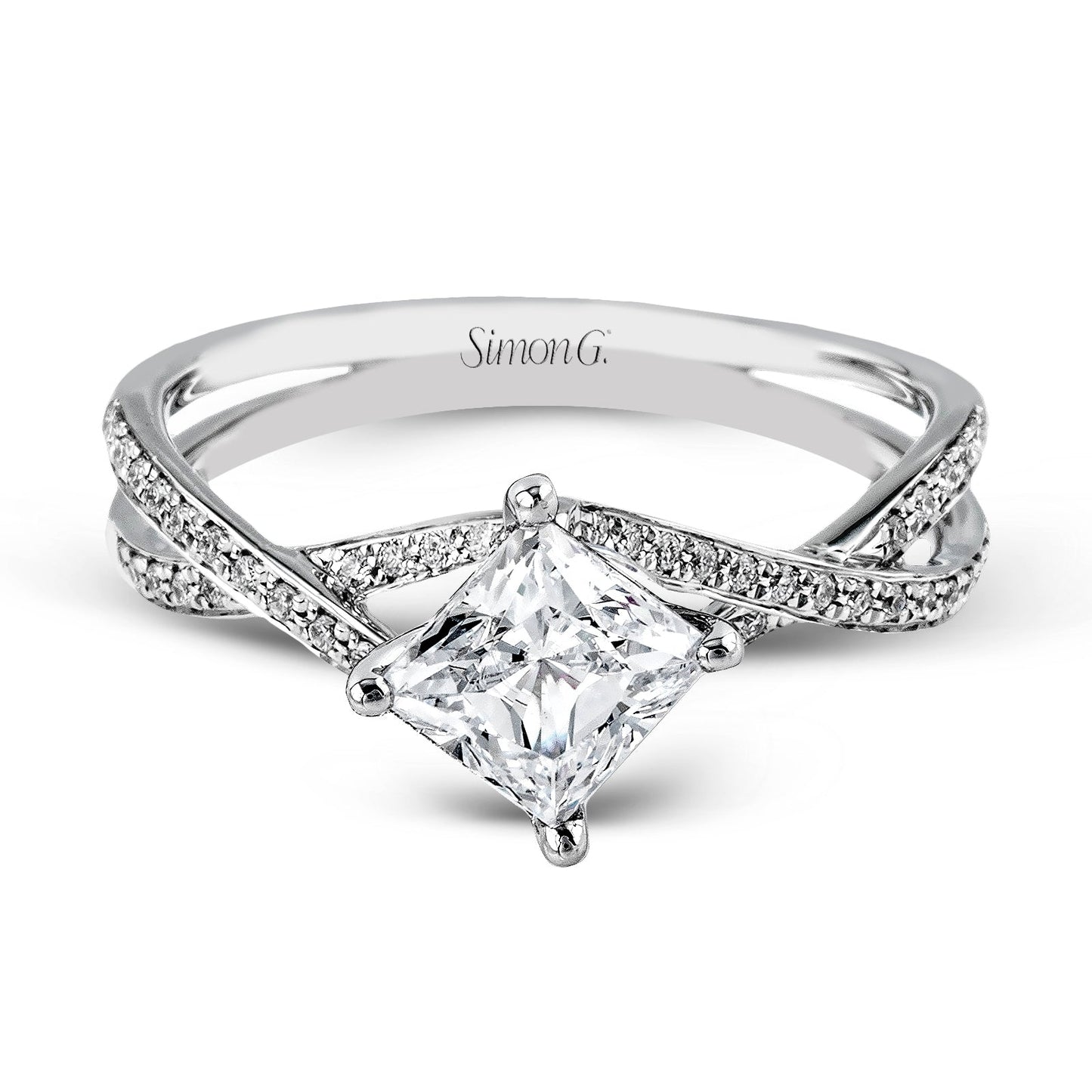 Princess-cut Criss-cross Engagement Ring in 18k Gold with Diamonds