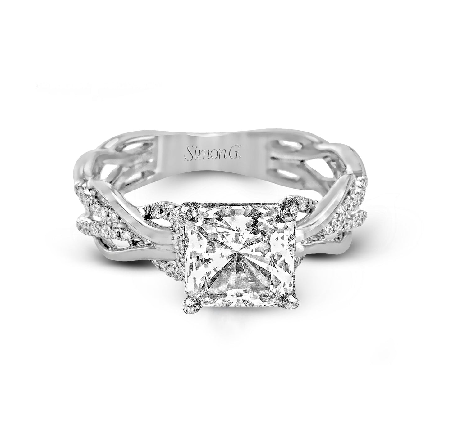 Princess-Cut Criss-Cross Engagement Ring In 18k Gold With Diamonds