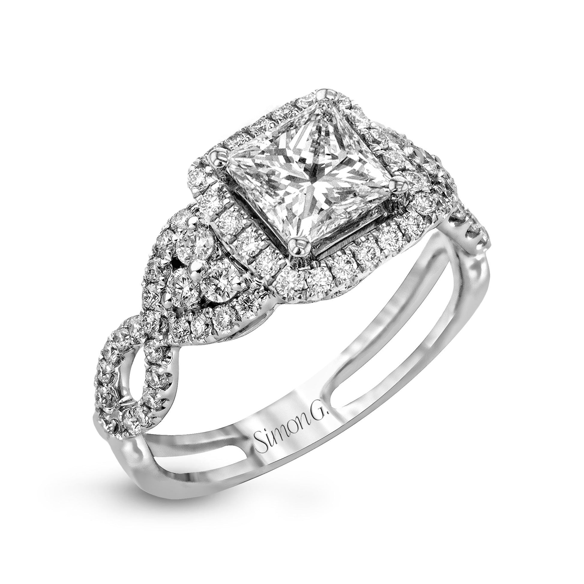 Princess - Cut Halo Engagement Ring In 18k Gold With Diamonds - Simon G. Jewelry