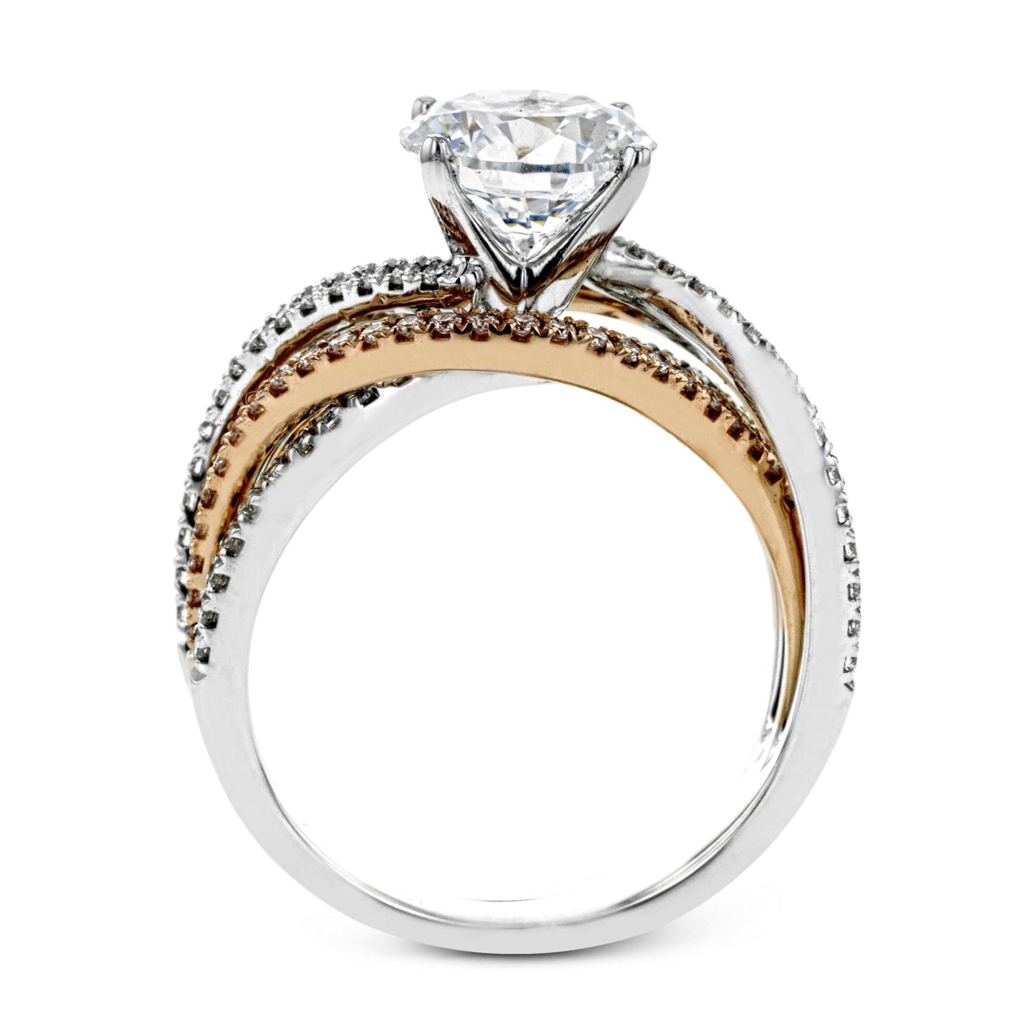 Round-Cut Criss-Cross Engagement Ring In 18k Gold With Diamonds