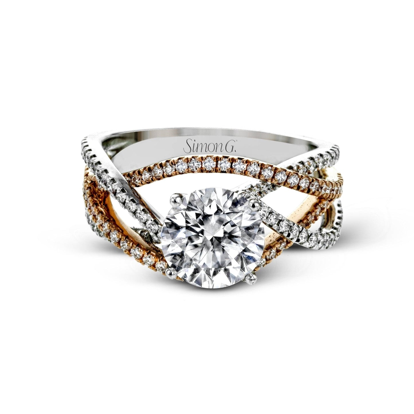 Round-Cut Criss-Cross Engagement Ring In 18k Gold With Diamonds