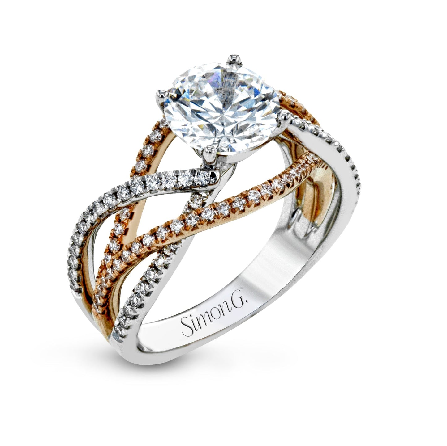 Round - Cut Criss - Cross Engagement Ring In 18k Gold With Diamonds - Simon G. Jewelry