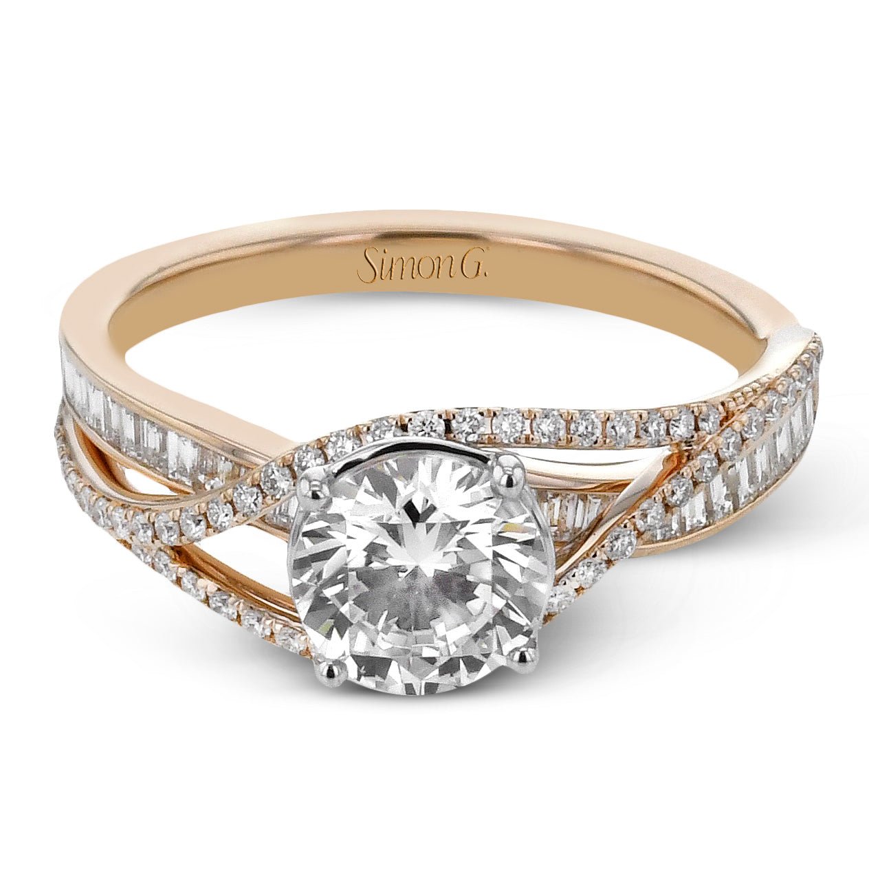 Round-Cut Criss-Cross Engagement Ring In 18k Gold With Diamonds