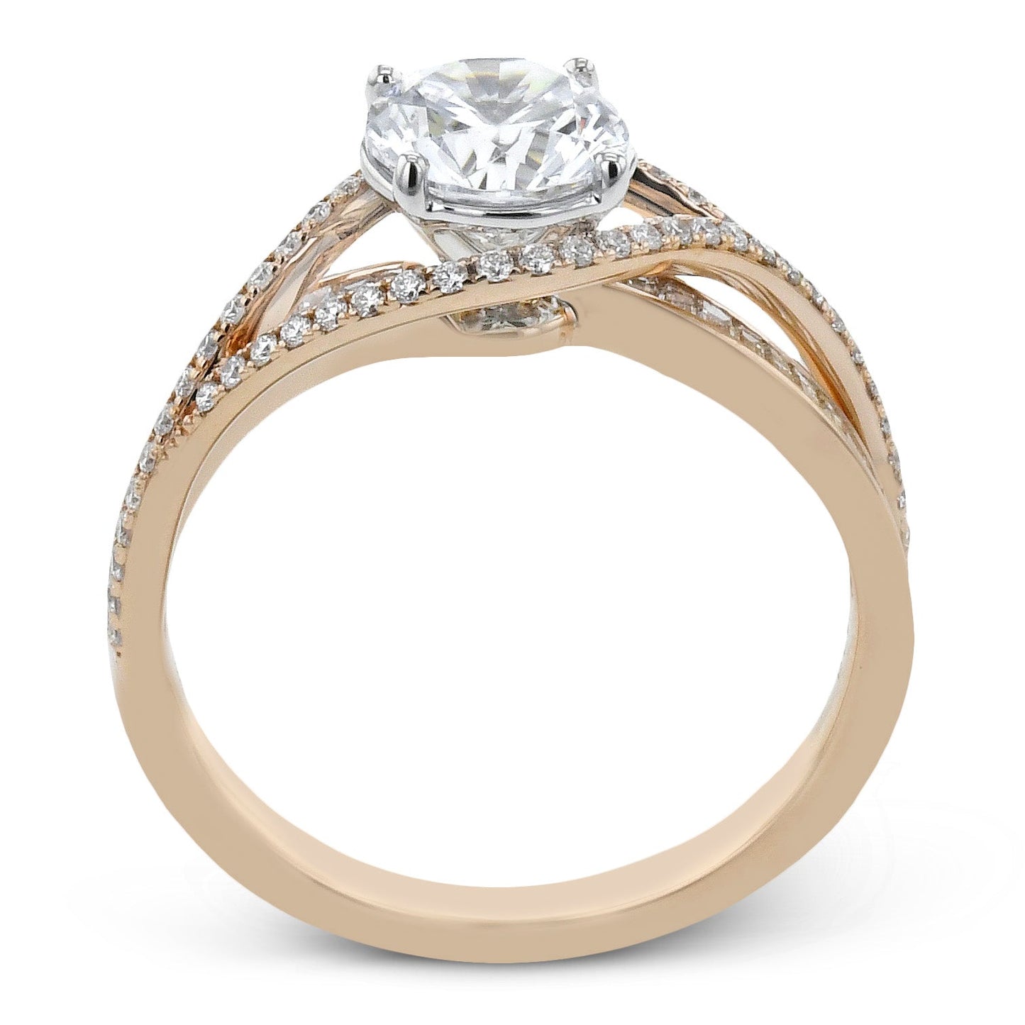 Round-Cut Criss-Cross Engagement Ring In 18k Gold With Diamonds