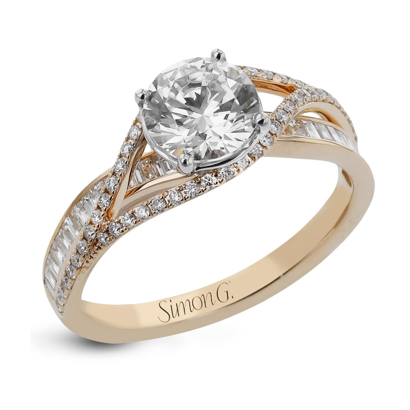 Round - Cut Criss - Cross Engagement Ring In 18k Gold With Diamonds - Simon G. Jewelry