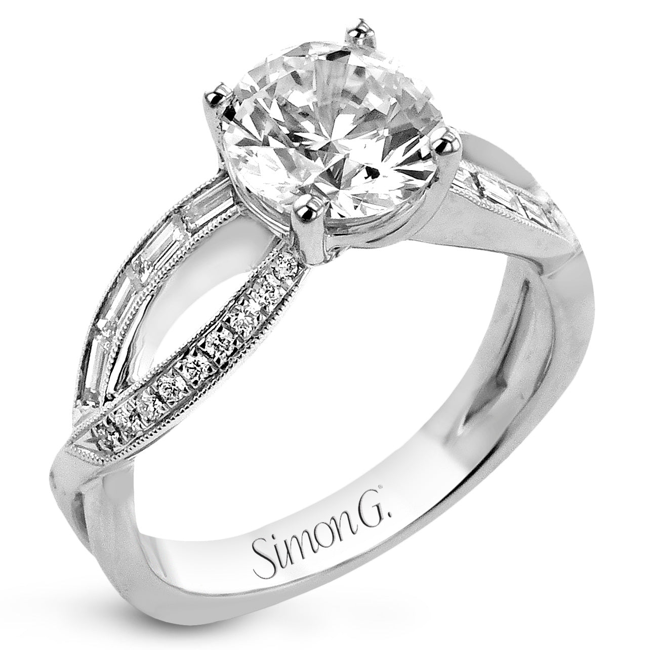 Round - Cut Criss - Cross Engagement Ring In 18k Gold With Diamonds - Simon G. Jewelry