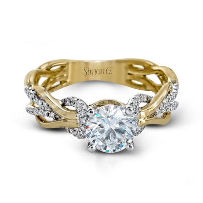 Round-Cut Criss-Cross Engagement Ring In 18k Gold With Diamonds