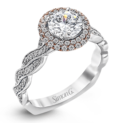 Round - cut Double Halo Engagement Ring in 18k Gold with Diamonds - Simon G. Jewelry