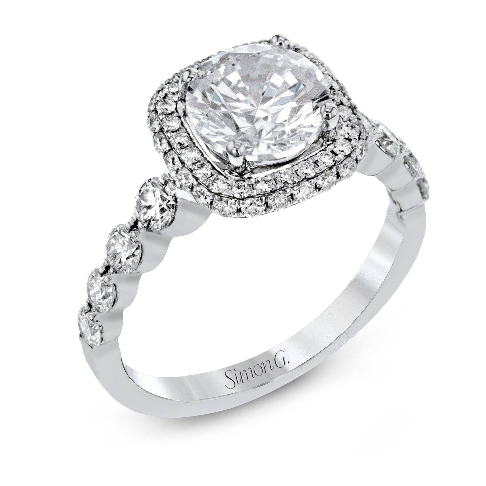 Round - Cut Double - Halo Engagement Ring In 18k Gold With Diamonds - Simon G. Jewelry